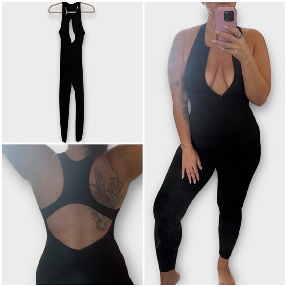 Fashion Nova Pants - Fashion Nova halter zip up black compression Athlesure  jumpsuit